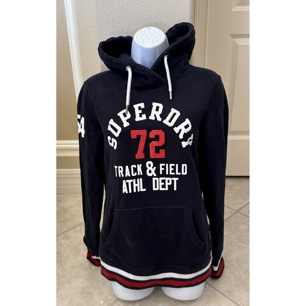 Superdry Track & Field Athletic Dept Hoodie Navy Blue Graphic Pullover S